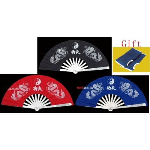 3color high quality red/blue/black Stainless steel ssangyon martial arts wushu tai chi fan kung fu taijiquan fans hand protector