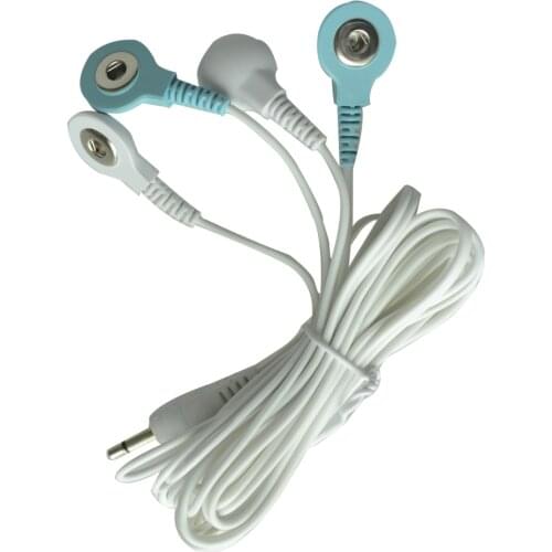 4Pcs/Lot Electrode Lead Wire Connecting Cables For Tens/EMS Digital Therapy Massage With Pin 3.5mm 2 Blue Button 2 White Button