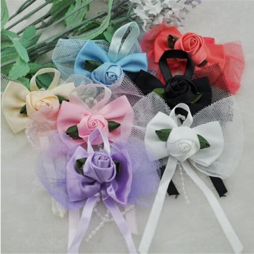 7pc Beige Big Organza Ribbon Rose Flower DIY craft Wedding/Appliques A055