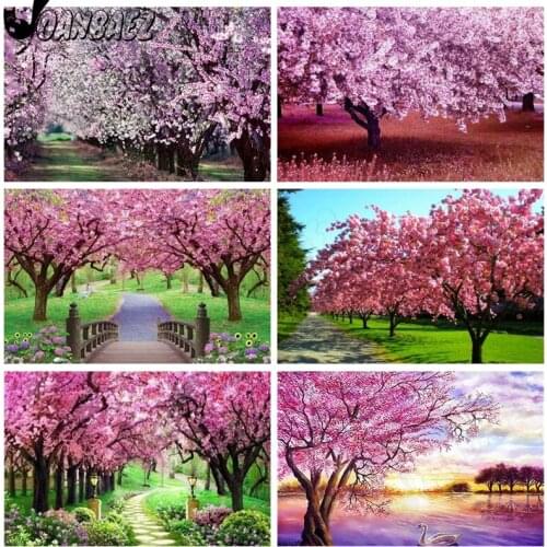 Cherry Blossom Diamond Painting Landscape 5D Diy Mosaic Kit Park Cross Stitch Rhinestone Embroidery Inlaid Home Decoration Gifts