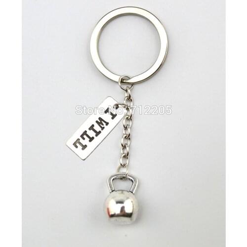 Antique silver plated sport Kettle bell with I WILL Fitness weightlifting Gym Key chain(K116)