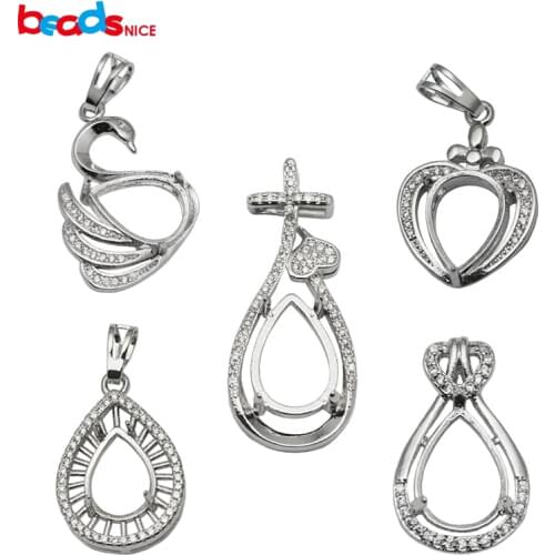 Beadsnice sterling silver tear drop pendant setting handmade necklace pendant blank tray gift for best friends ID 34051