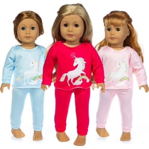 Born New Baby Fit 18Inch 43cm Doll Clothes Doll Unicorn Pattern Long Sleeve Pants Suit Romper Accessories For Baby Birthday Gift