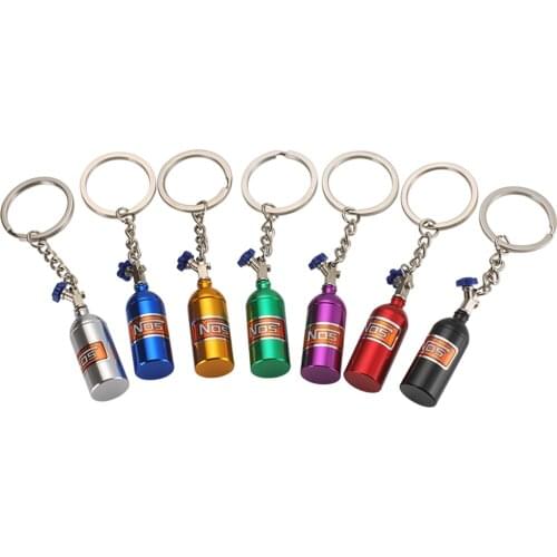 Car Key Ring NOS Nitrous Oxide Bottle Style Keychain Aluminum Alloy Decoration Keyring Key Chain Automobile Accessories Dropship