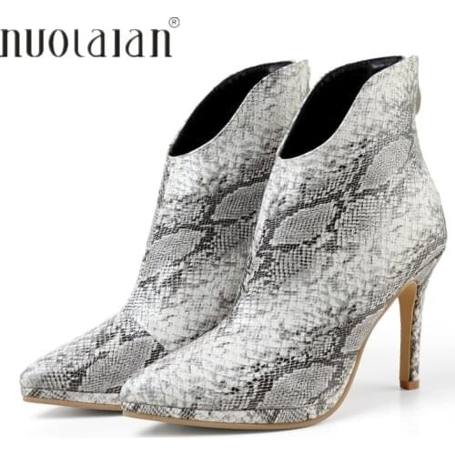 Brand fashion women boots sexy high heels ankle boots for women snake print boots winter and autumn woman shoes plus size 4-11