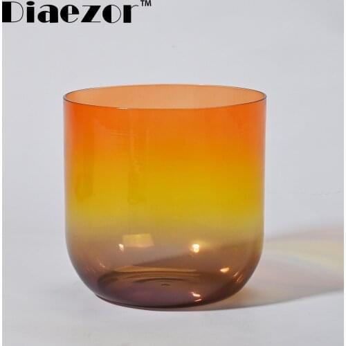 Diaezor 7 Inch D Sacral Orange Rainbow Color Clear Crystal Singing Bowl for Meditation /Sound healing