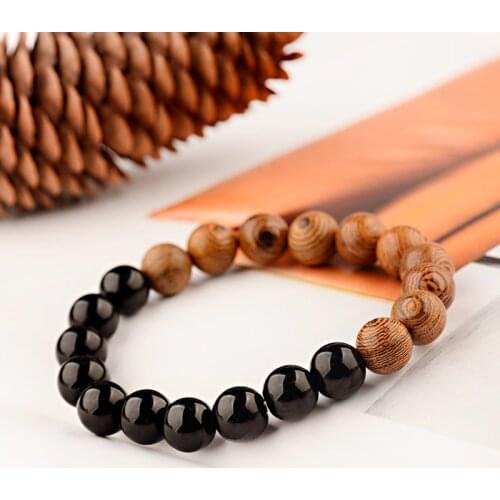 Ethnic Charm 10MM Wood Stone Beaded Bracelet Men 2019 Natural Stone Beads & Bangles For Women Prayer Indian Jewelry