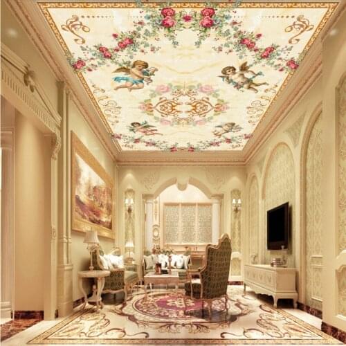 Dropship Custom Photo Wallpaper 3D Stereo Wallpaper Romantic Angel Roses European Ceiling Zenith Frescoes Wallpaper Custom Mural