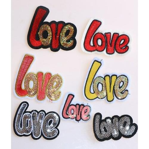 2 Pcs Love Letter Sequin icon Embroidered Iron on Patches for Clothing DIY Stripes Clothes Patchwork Stickers Custom Badges