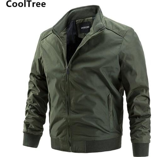 CoolTree Men Casual Jackets Spring Autumn Solid color Stand collar Coats Male Slim Fit Zip Windbreaker Outerwear Plus Size 5XL
