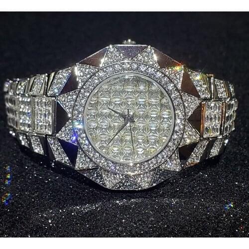 Hip Hop MISSFOX Sun Mens Watches Platinum Brand Luxury Quartz Wristwatch Diamond Stainless Steel Bling Bling Male Jewelry Watch