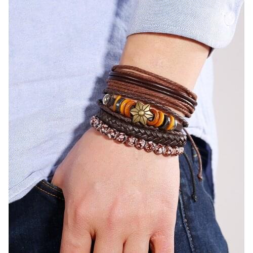 CHENFAN European and American male bracelet Leather Bracelet set mens knitting DIY suit bracelet for men presents wholesale