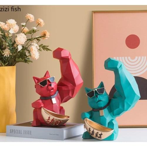 Muscle Arm Lucky Cat Snacks Storage Ornaments Geometric Decorative Abstract Animal Statue Living Room Decoration Decor Modern