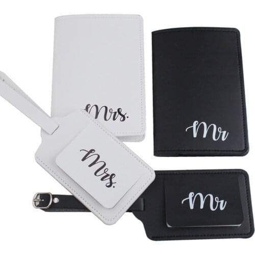 Zoukane 4pcs/set Mrs Mr Wedding Luggage Tag Passport Cover Set Leather Travel Accessories Case Tag Passport Cover Sets LT40CH19