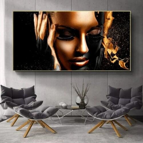 Black Gold Nude African Woman Oil Painting on Canvas Posters and Prints Scandinavian Wall Pictures for Living Room No Frame