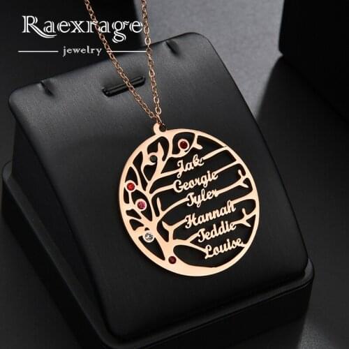 Raexrage Custom Tree of Life Name Necklace Stainless Steel Birthday CZ Stone Necklaces Festival Gift for Women