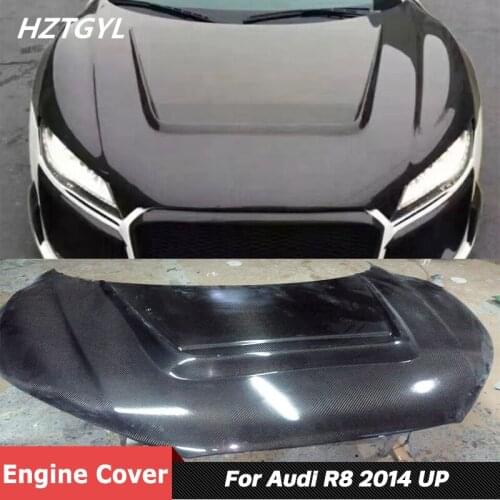 P Style Carbon Fiber Material Front Engine Hood Bonnet Cover For Audi R8 Car Tuning 2014 Up