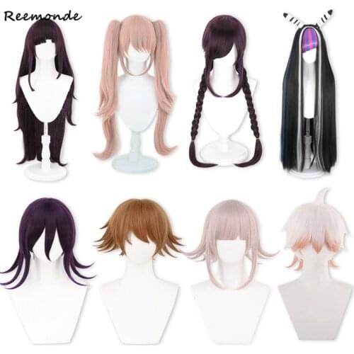 Anime Danganronpa 2 Mikan Tsumiki Wig Cosplay Mioda Ibuki Wigs Danganronpa V3 Hair Women Short Hair Long Horns Straight Hair Wig