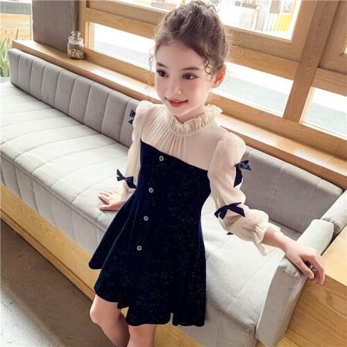 Girls dress autumn autumn bowknot long sleeve childrens clothing girls childrens dress 4 5 7 9 11 13 years old