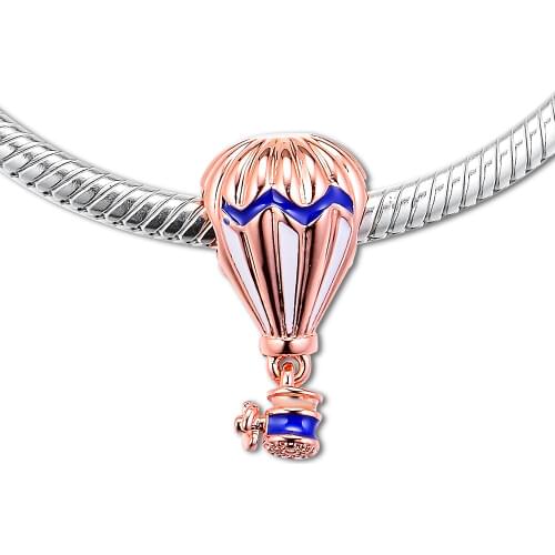 Fits for Pandora Bracelets Blue Hot Air Balloon Rose Charms 100% 925 Sterling Silver Jewelry Beads Free Shipping
