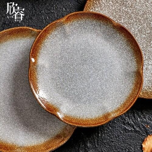 Retro Japanese Plum Blossom Glaze Creative Breakfast Plate Ceramic Home Dishes Round Plate Tableware