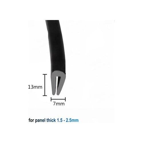 Rubber Sealing U Strip 13x7x13mm for 1.5 - 2.5mm thick Glass Metal Car Wood Panel Board Edge Encloser Shield Black