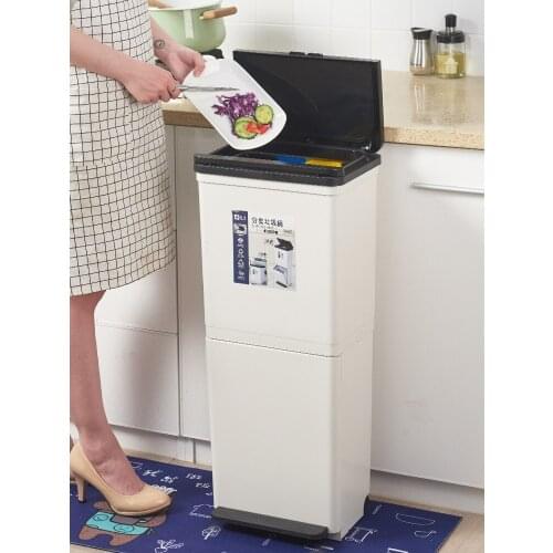 Luxury Large Step Trash Can Waste Container Table Recycle Bin Dry And Wet Separation Cubo De Basura Home Office Storage BA60LJ