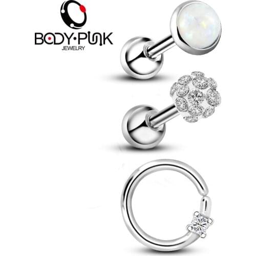 Body Punk Opal Cartilage Earrings 16G 3PCS Tragus Piercing Cubic Zirconia Daith Earrings Hoop Helix Earrings Studs Nose Women