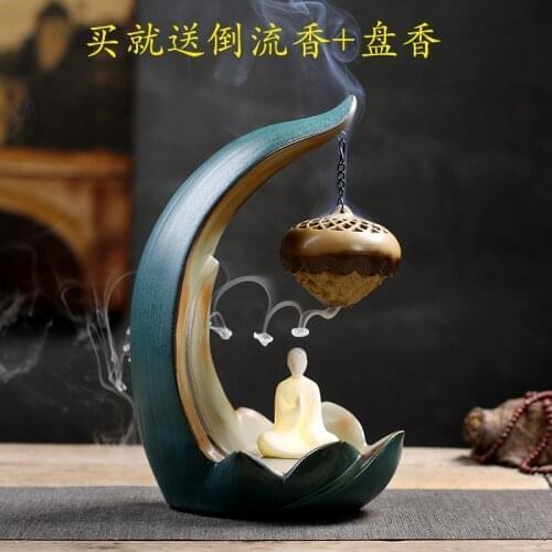 Decoration Ceramic Incense Burner Charcoal Buddha Incense Waterfall Smoke Fountain Vaper Black Tower Encens Home Decor BY50XX