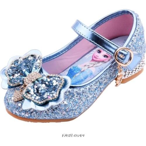 Disney Elsa Princess Girls Shoes Frozen Cartoon Dress Shoes For Girls Fashion Party Shoes With High Heels Christmas Gift