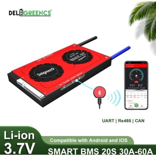 Smart BMS 20S 30A 40A 60A with Bluetooth UART 485 CAN for 72V Li-ion Battery for EV Ebike Power storage