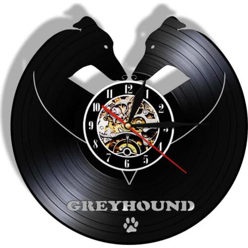 Greyhound Vinyl Album Re-purposed Record Wall Clock European Dog Breed Sighthound Sport Racing Dog Vinyl Disk Crafts Clock Watch