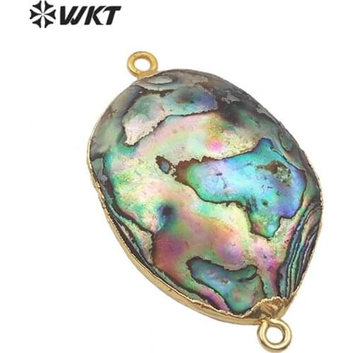 WT-c288 Wholesales double loops gold trim abalone chunky pendant oval shape double loops abalone connector