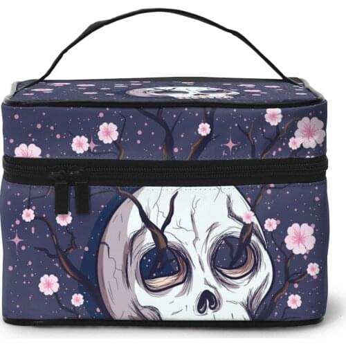 Womens Travel Organization Beauty Cosmetic Make up Storage Lady Wash Bags Flower Tree Growing Out Of Human Skull Handbag Pouch