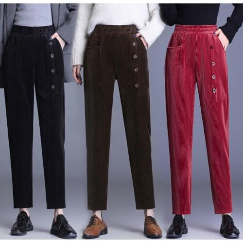 Women Pants Not Corduroy Pants Womens Autumn And Winter Loose Striped Pants High Waist Pantalones De Mujer
