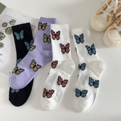 NNew Butterfly Socks Women Streetwear Harajuku Crew Women Socks Fashion EU Size 35-40 Dropshipping Supply
