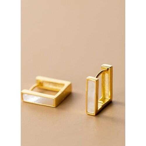 925 Sterling Silver Hollow Square Shell Huggies Earring Ear Nail Woman Hoop Earrings Party Elegant Charm FineJewelry