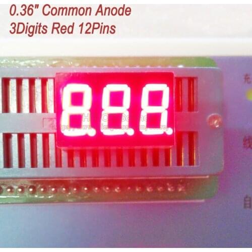 10pcs/lot) LED Display 0.36 Inch 12 Pins 3 Digits Bits 7 Segment Red LED Display Share Common Anode Digital Display 3631BR