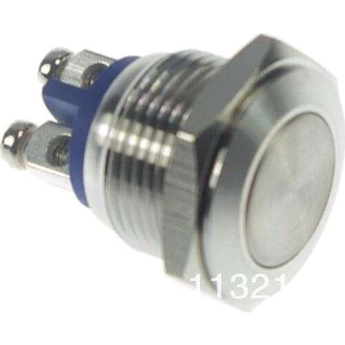 16mm OD Stainless Steel Momentary 1NO Push Button Switch Screw Terminals Flat Round Waterproof