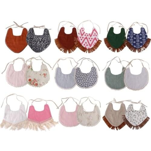 2021 Brand New Infant Baby Girl Boy Bib Kid Toddler Dinner Feeding Tassel Double-deck Cotton Linen Burp Cloths Saliva towel