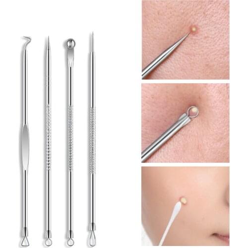 4Pcs Acne Removal Stainless Steel Tweezer Machine Pimple Needle Blackhead Remove Black Head Extractor With BOX Facial Care Tool