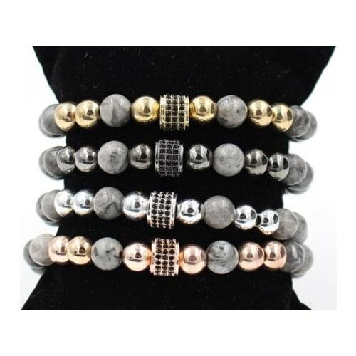 8mm rt13 gold silver Copper cz zircon cubic zirconia elastic adjusted stone marble Buddha Yoga men women Bracelet Bangles