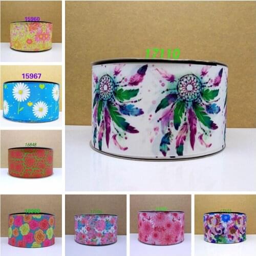 Free shipping 50 yard flowers printed grosgrain ribbon 17110
