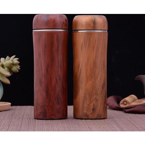 20pcs Stainless Steel Water Bottles 2 Colors Double Wall Insulation Tea Cups Wooden Bamboo Color Thermos Cups SN994