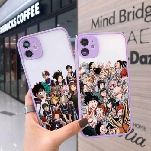Anime My Hero Academia Phone Case For iPhone 12 11 Mini Pro XR XS Max 7 8 Plus X Matte transparent Purple Cover