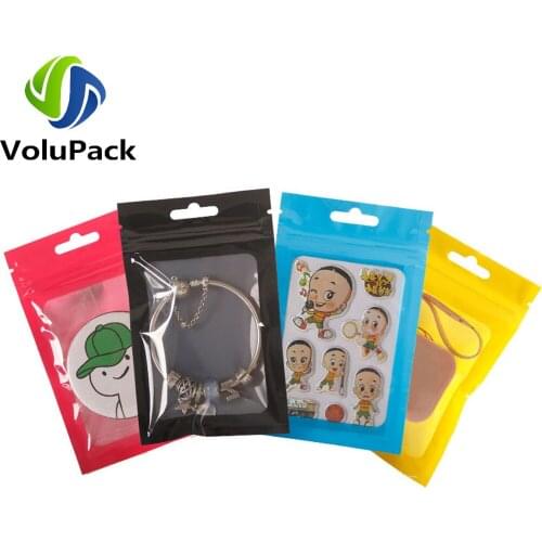 Eco-friendly Plastic Mylar Bags Flat Butterfly Hole Phone Accessories Pouches Reusable Zip Lock Packaging Bags With Clear Window