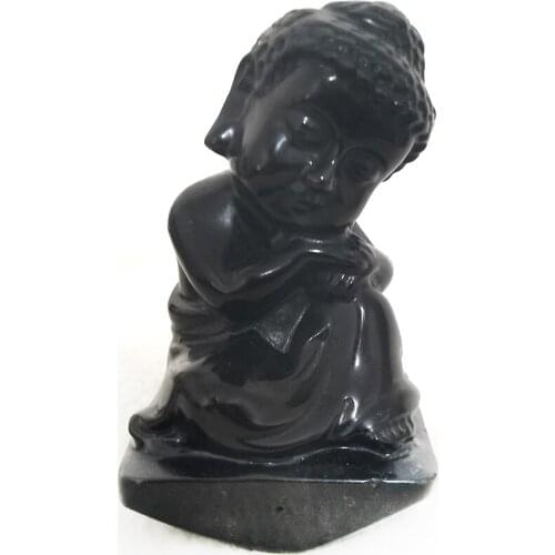 Natural Obsidian Buddha Figurine Hand Carved Quartz Sakyamuni Statue Feng Shui Crafts Healing Crystal Stone Home Decoration