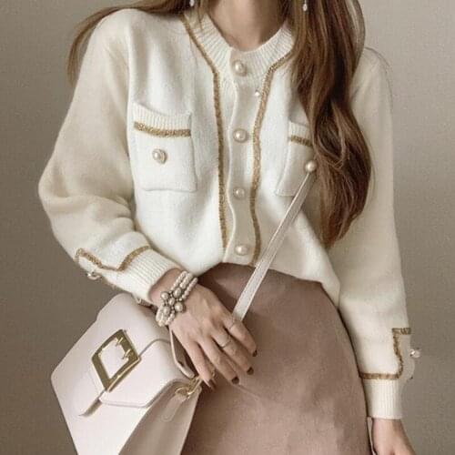 ZAWFL Fashion O-neck Chic Panelled Knitted Cardigans Vintage Single Breasted Women Sweaters Autumn Loose Double Pockets Coat