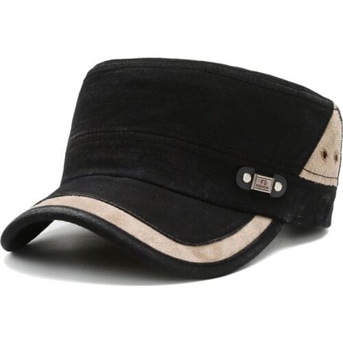 Fibonacci Military Hat Men Classic Vintage Washed Cotton Military Caps Black Army Flat Top Adjustable Cap Summer Sunshade Hat