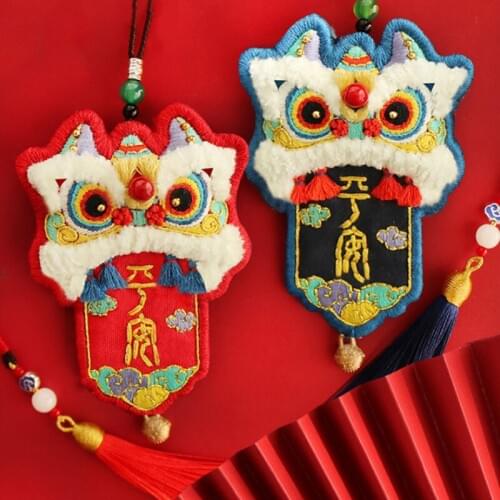 Chinese Amulet Necklace DIY Embroidery Auspicious Lion Cross Stitch Set Needlework Handmade Sewing Craft Decor Car & Bag Pendant
